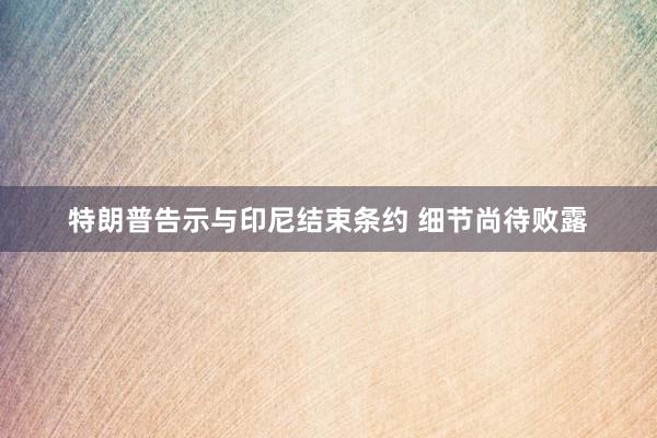 特朗普告示与印尼结束条约 细节尚待败露