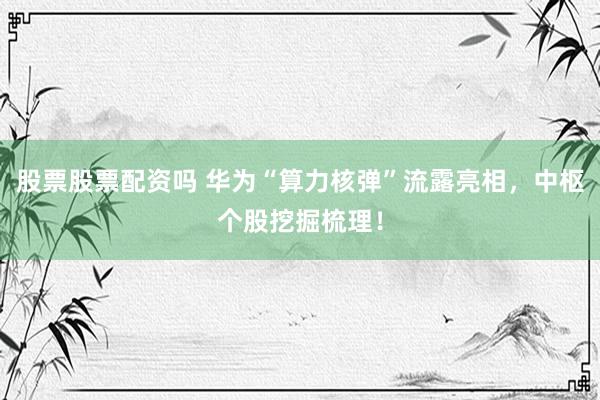 股票股票配资吗 华为“算力核弹”流露亮相，中枢个股挖掘梳理！
