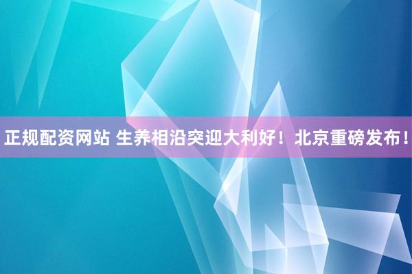 正规配资网站 生养相沿突迎大利好！北京重磅发布！