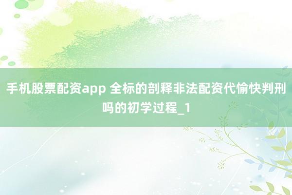 手机股票配资app 全标的剖释非法配资代愉快判刑吗的初学过程_1