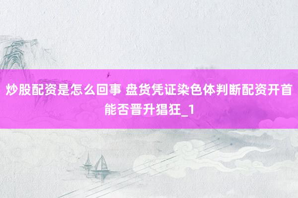 炒股配资是怎么回事 盘货凭证染色体判断配资开首能否晋升猖狂_1