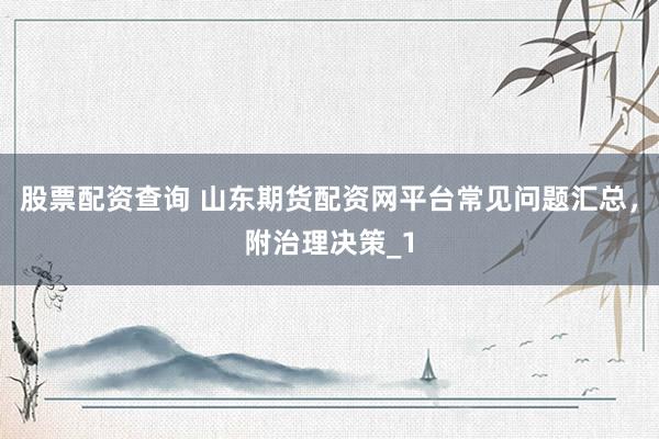 股票配资查询 山东期货配资网平台常见问题汇总，附治理决策_1