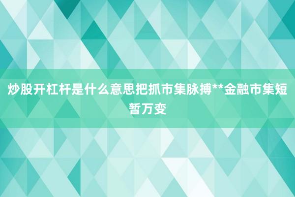 炒股开杠杆是什么意思把抓市集脉搏**金融市集短暂万变