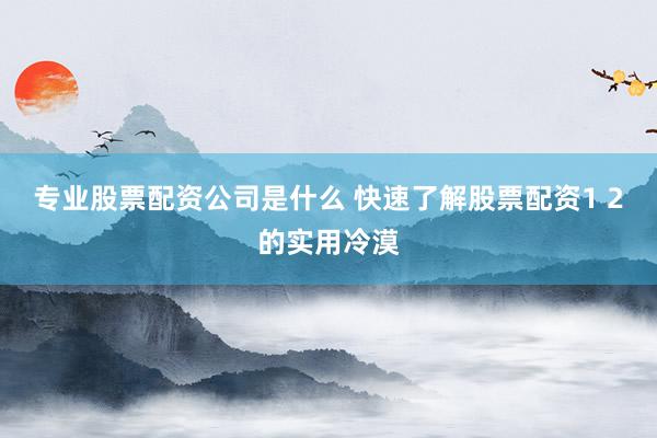 专业股票配资公司是什么 快速了解股票配资1 2的实用冷漠