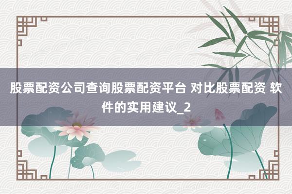 股票配资公司查询股票配资平台 对比股票配资 软件的实用建议_2